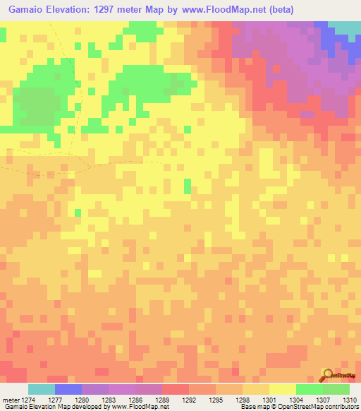 Gamaio,Botswana Elevation Map