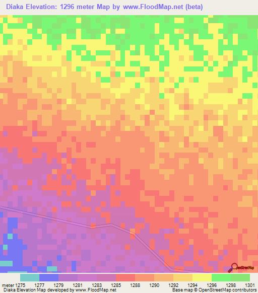 Diaka,Botswana Elevation Map