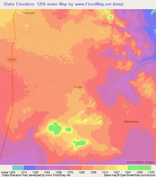 Diabo,Botswana Elevation Map