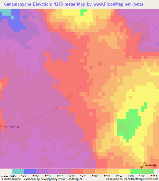 Ganamanyane,Botswana Elevation Map