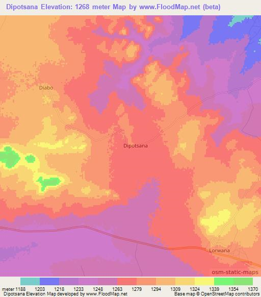 Dipotsana,Botswana Elevation Map