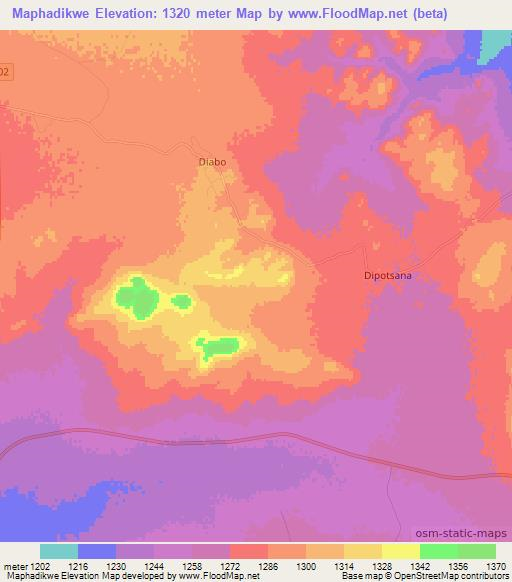 Maphadikwe,Botswana Elevation Map