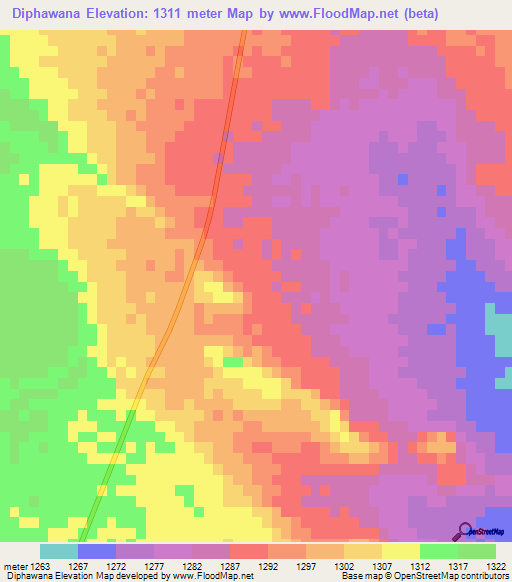Diphawana,Botswana Elevation Map