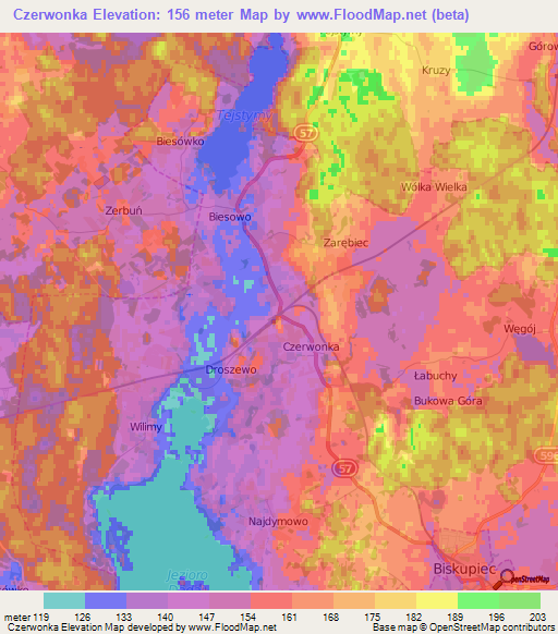 Czerwonka,Poland Elevation Map