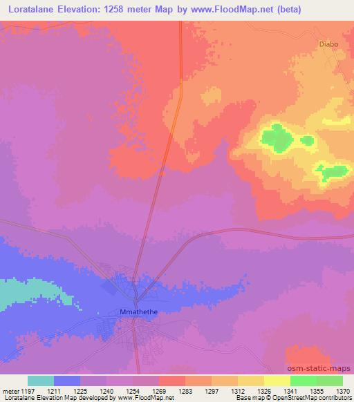 Loratalane,Botswana Elevation Map