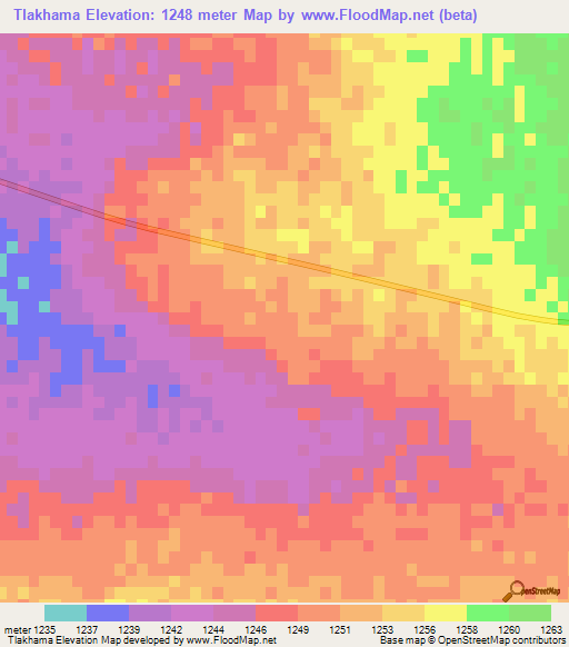 Tlakhama,Botswana Elevation Map
