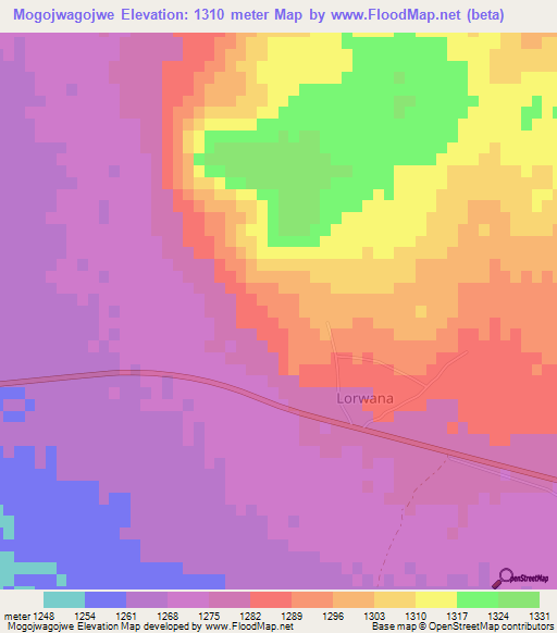 Mogojwagojwe,Botswana Elevation Map