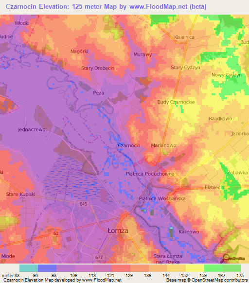 Czarnocin,Poland Elevation Map