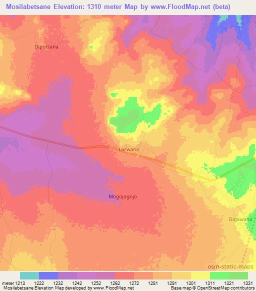 Mosilabetsane,Botswana Elevation Map