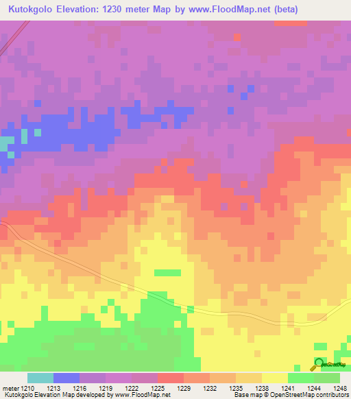 Kutokgolo,Botswana Elevation Map