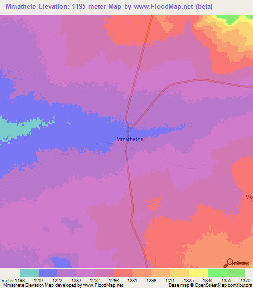 Mmathete,Botswana Elevation Map