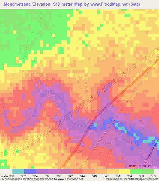 Monametsana,Botswana Elevation Map