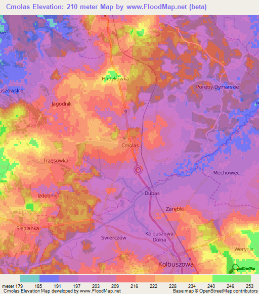 Cmolas,Poland Elevation Map