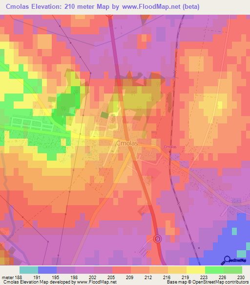 Cmolas,Poland Elevation Map