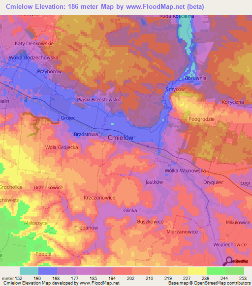 Cmielow,Poland Elevation Map