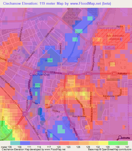 Ciechanow,Poland Elevation Map
