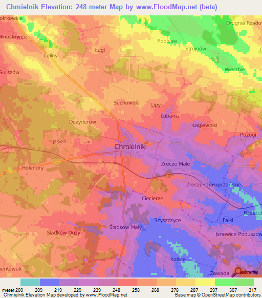 Chmielnik,Poland Elevation Map