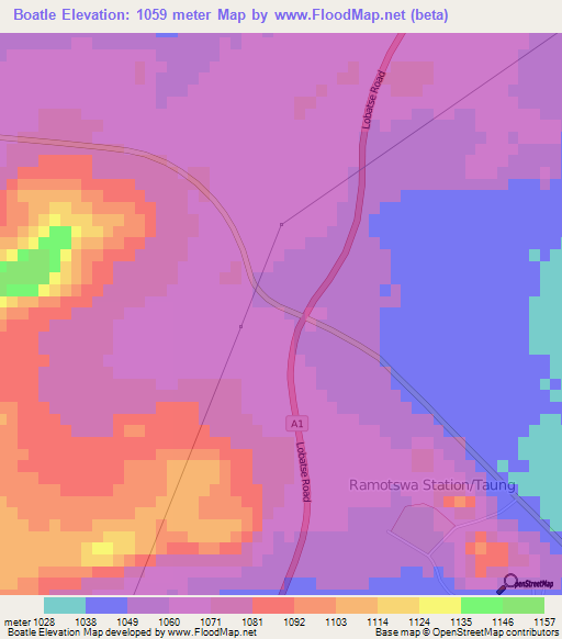 Boatle,Botswana Elevation Map