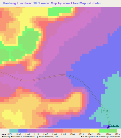 Roubeng,Botswana Elevation Map