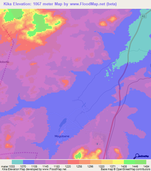 Kika,Botswana Elevation Map