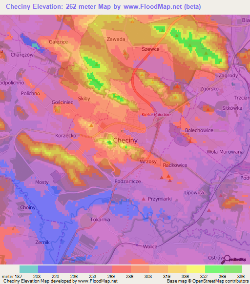 Checiny,Poland Elevation Map
