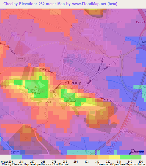 Checiny,Poland Elevation Map