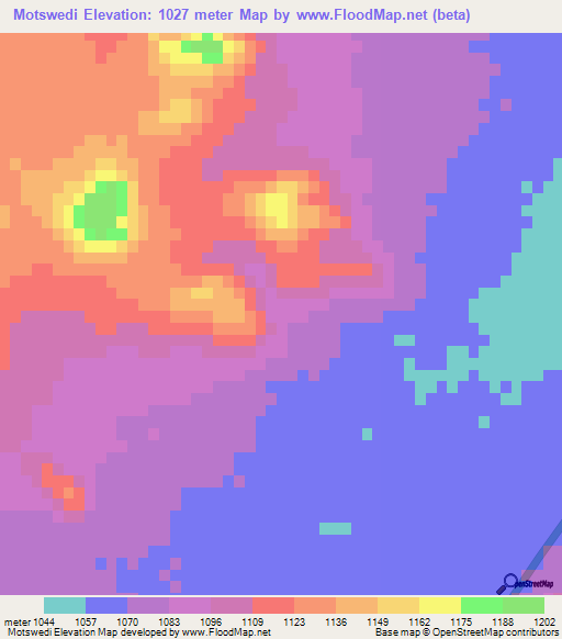 Motswedi,Botswana Elevation Map