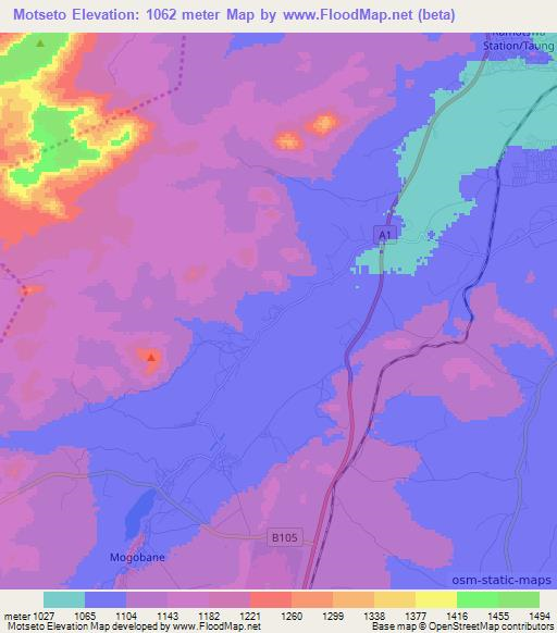 Motseto,Botswana Elevation Map