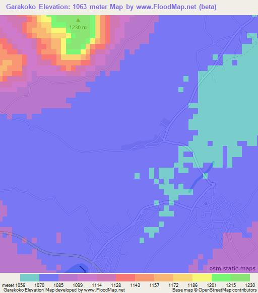 Garakoko,Botswana Elevation Map