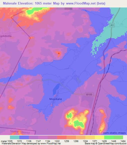 Malenale,Botswana Elevation Map