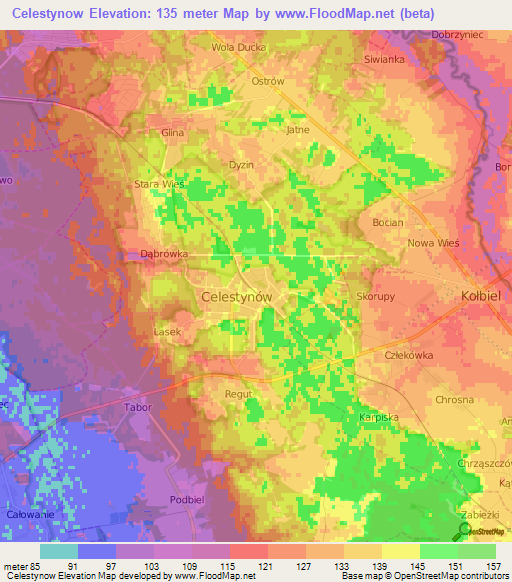 Celestynow,Poland Elevation Map