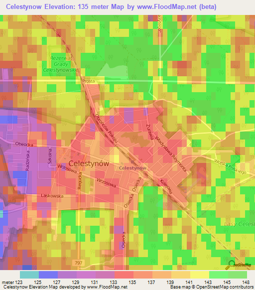 Celestynow,Poland Elevation Map