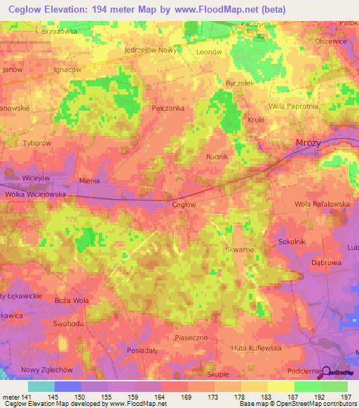 Ceglow,Poland Elevation Map