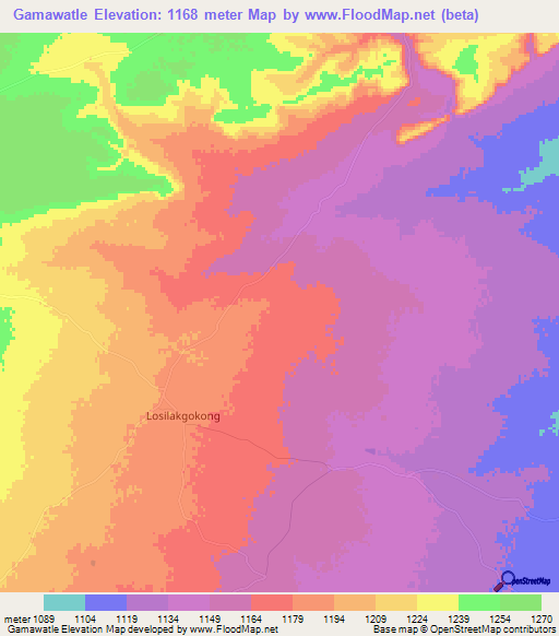 Gamawatle,Botswana Elevation Map