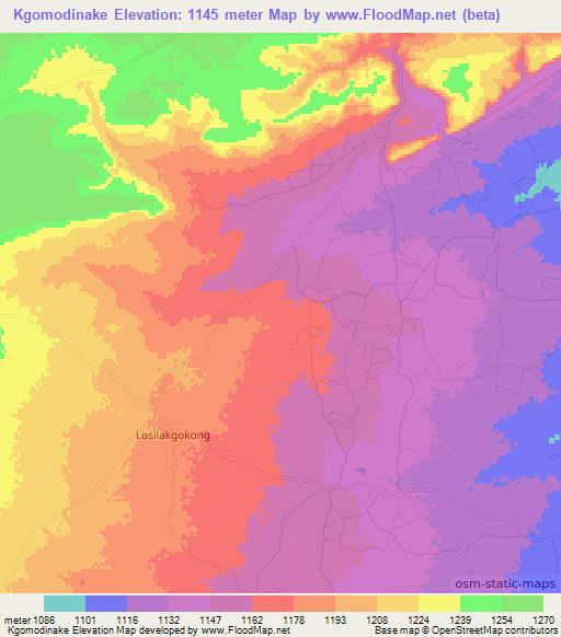 Kgomodinake,Botswana Elevation Map