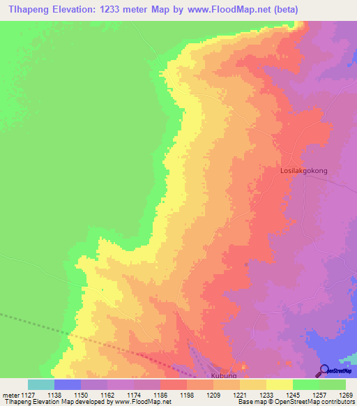 Tlhapeng,Botswana Elevation Map