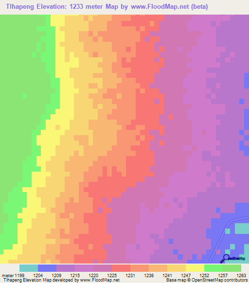 Tlhapeng,Botswana Elevation Map
