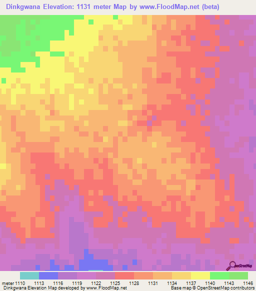 Dinkgwana,Botswana Elevation Map