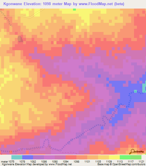 Kgonwane,Botswana Elevation Map