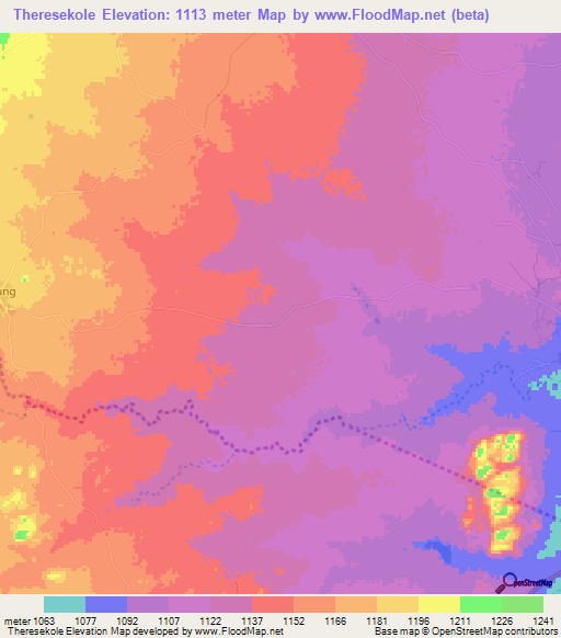 Theresekole,Botswana Elevation Map