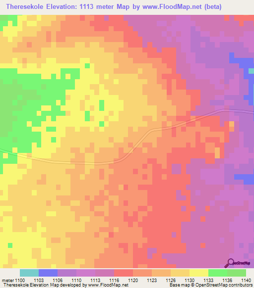 Theresekole,Botswana Elevation Map