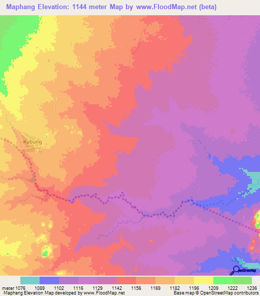 Maphang,Botswana Elevation Map