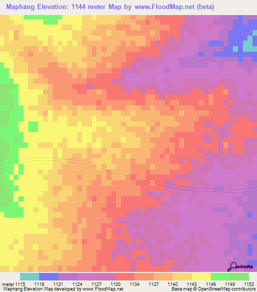 Maphang,Botswana Elevation Map