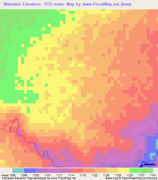 Mahatelo,Botswana Elevation Map