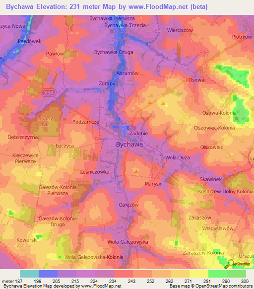 Bychawa,Poland Elevation Map