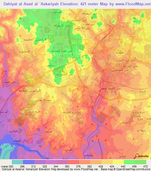 Dahiyat al Asad al `Askariyah,Syria Elevation Map