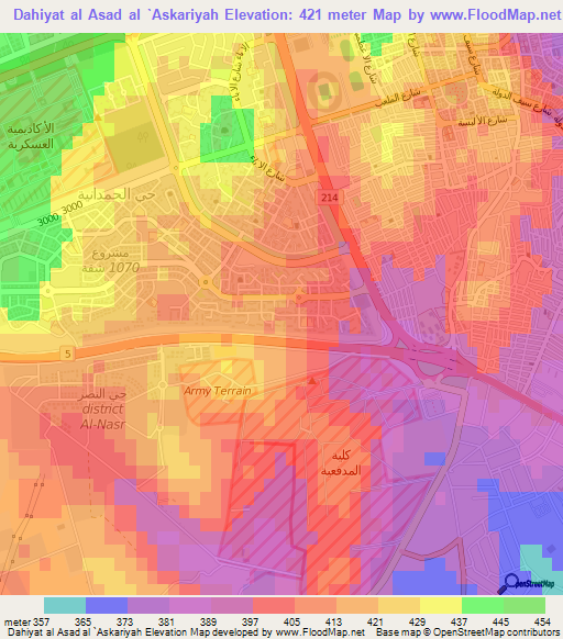 Dahiyat al Asad al `Askariyah,Syria Elevation Map