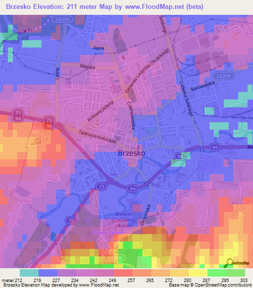 Brzesko,Poland Elevation Map