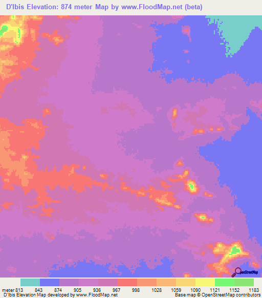 D'lbis,Sudan Elevation Map