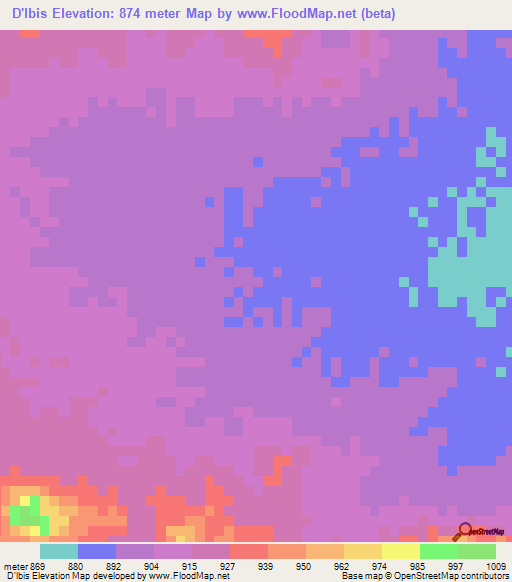 D'lbis,Sudan Elevation Map